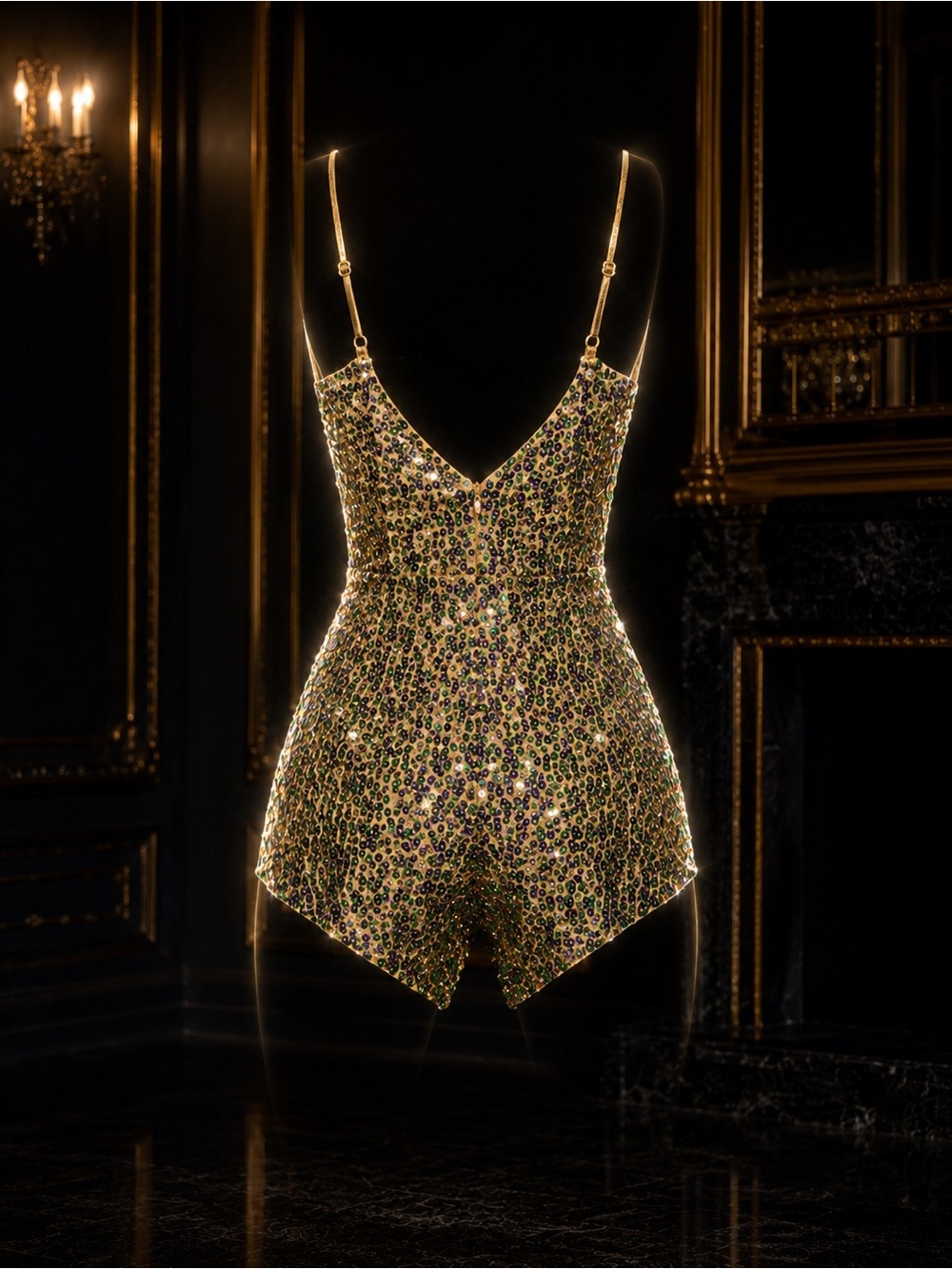 Ashley Lauren Sequin Romper Size 12 Gold Green Purple Pageant Party Festival - Picture 4 of 15